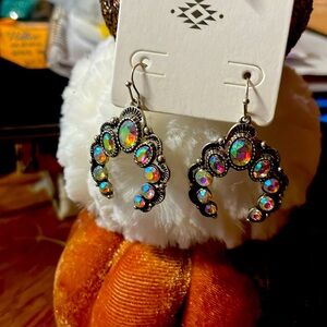 AB stone + Antique finish: Fashion Dangle Earrings Western Navajo Concho…